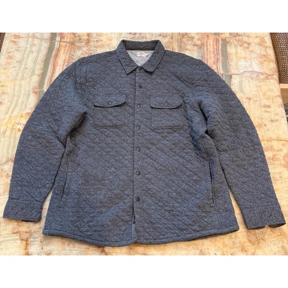 Faherty Mens Epic Quilted CPO Shirt Jacket Gray Fleece Snap Front Size XL
